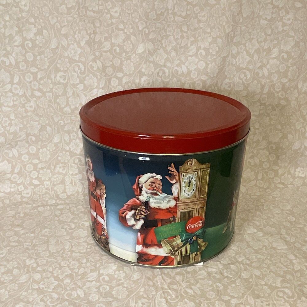 Coca-Cola 90 Years of Coke Santa Metal Tin Canister with Red Lid